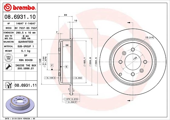 Brembo Bremsscheibe [Hersteller-Nr. 08.6931.11] für Peugeot