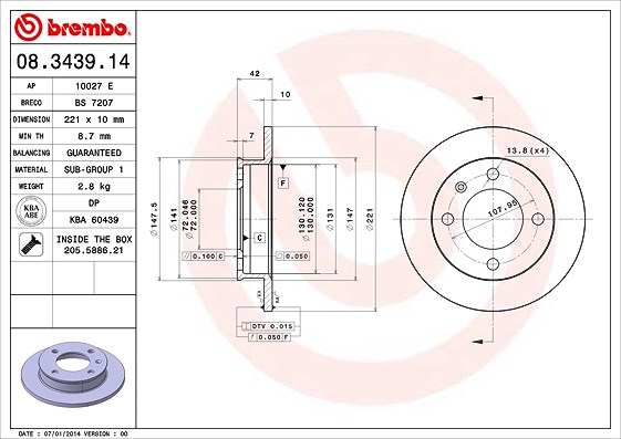 Brembo Bremsscheibe [Hersteller-Nr. 08.3439.14] für Ford