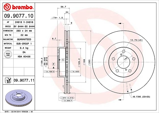 Brembo Bremsscheibe [Hersteller-Nr. 09.9077.11] für Subaru
