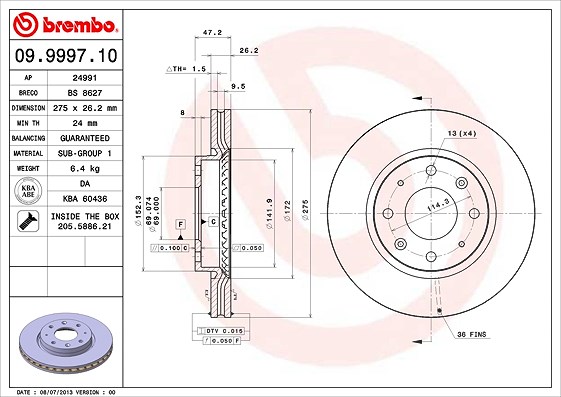 Brembo Bremsscheibe [Hersteller-Nr. 09.9997.10] für Kia