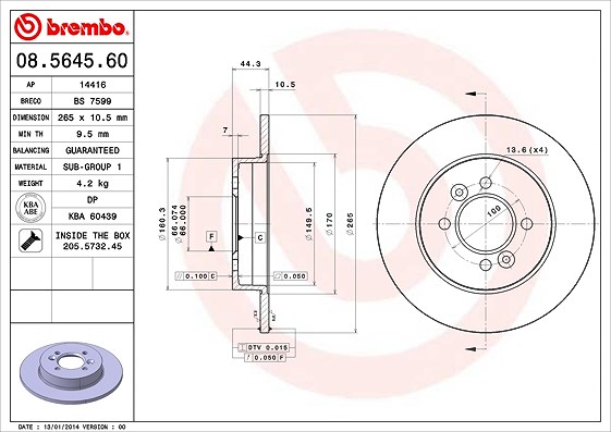 Brembo Bremsscheibe [Hersteller-Nr. 08.5645.60] für Renault