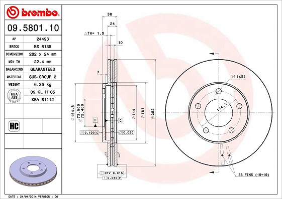 Brembo Bremsscheibe [Hersteller-Nr. 09.5801.10] für Dodge, Chrysler