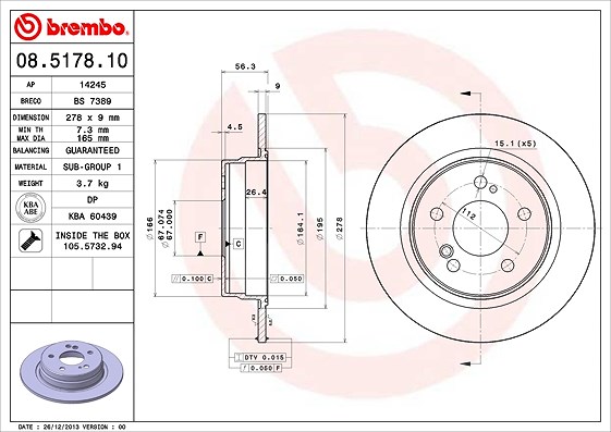 Brembo Bremsscheibe [Hersteller-Nr. 08.5178.10] für Mercedes-Benz