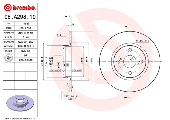 Brembo Bremsscheibe [Hersteller-Nr. 08.A298.10] für Toyota
