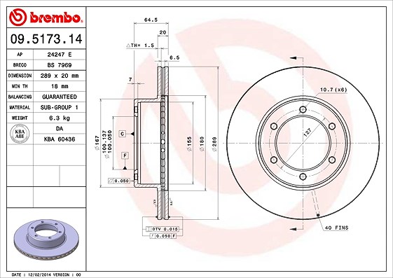 Brembo Bremsscheibe [Hersteller-Nr. 09.5173.14] für VW, Toyota