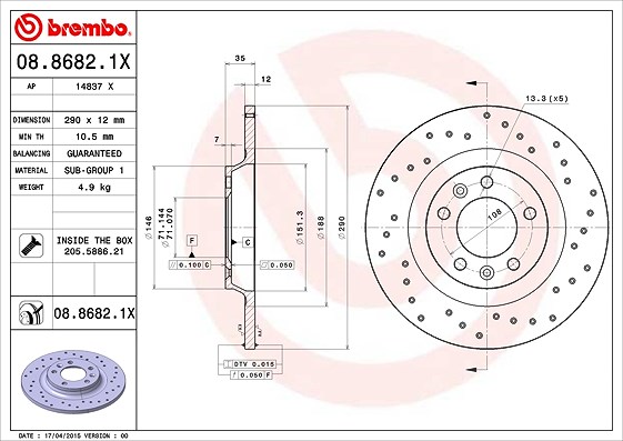 Brembo Bremsscheibe [Hersteller-Nr. 08.8682.1X] für Citroën, Peugeot