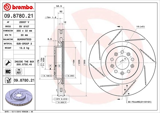 Brembo 1x Bremsscheibe [Hersteller-Nr. 09.8780.21] für Aston Martin