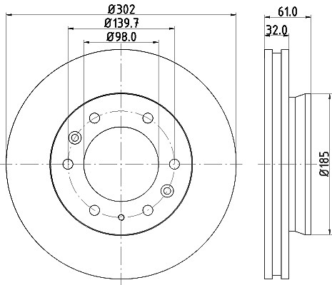 Hella 1x Bremsscheibe [Hersteller-Nr. 8DD355119-211] für Mazda, Ford