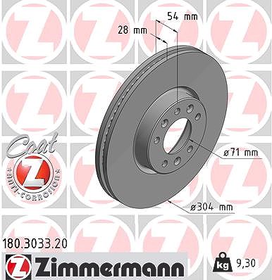 Zimmermann Bremsscheibe belüftet vorne [Hersteller-Nr. 180.3033.20] für Citroën, Opel, Toyota, Peugeot