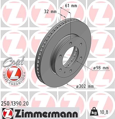 Zimmermann 1x Bremsscheibe [Hersteller-Nr. 250.1390.20] für Mazda, Ford