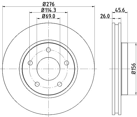 Hella Bremsscheibe Vorderachse Belüftet [Hersteller-Nr. 8DD355116-241] für Dodge, Mitsubishi