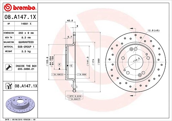 Brembo Bremsscheibe [Hersteller-Nr. 08.A147.1X] für Honda