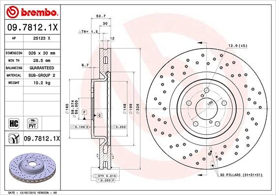 Brembo 1x Bremsscheibe [Hersteller-Nr. 09.7812.1X] für Subaru