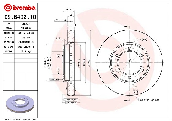 Brembo Bremsscheibe [Hersteller-Nr. 09.B402.10] für Toyota