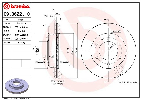 Brembo 1x Bremsscheibe [Hersteller-Nr. 09.B622.10] für Mazda, Ford