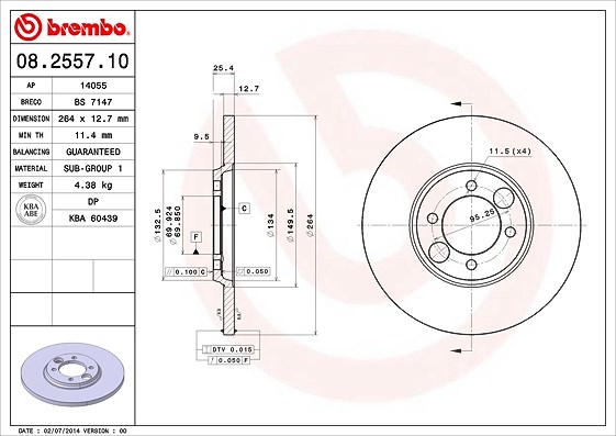 Brembo Bremsscheibe [Hersteller-Nr. 08.2557.10] für Jaguar, Daimler