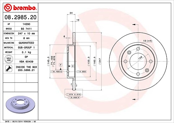 Brembo Bremsscheibe [Hersteller-Nr. 08.2985.20] für Peugeot