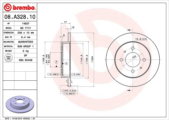 Brembo Bremsscheibe Hinterachse Voll [Hersteller-Nr. 08.A328.10] für Mitsubishi, Proton