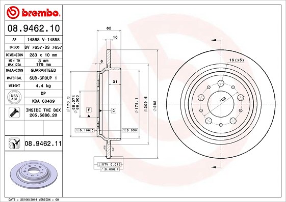 Brembo Bremsscheibe [Hersteller-Nr. 08.9462.11] für Volvo
