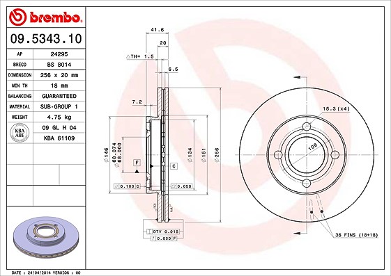 Brembo Bremsscheibe [Hersteller-Nr. 09.5343.10] für Audi