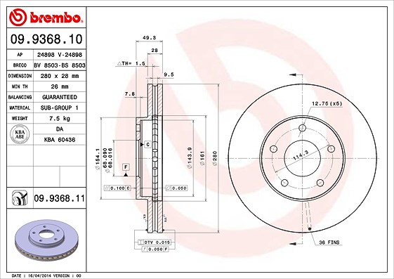 Brembo Bremsscheibe [Hersteller-Nr. 09.9368.11] für Nissan