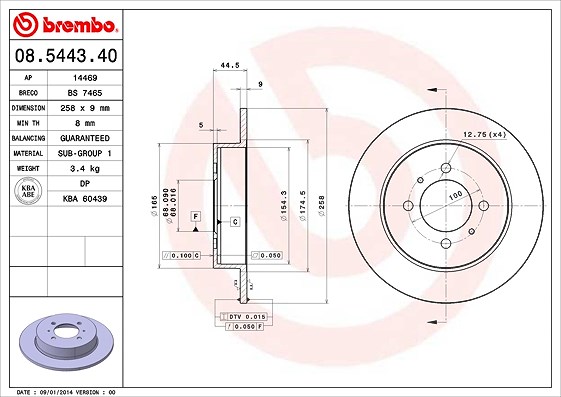 Brembo Bremsscheibe Hinterachse Voll [Hersteller-Nr. 08.5443.40] für Nissan
