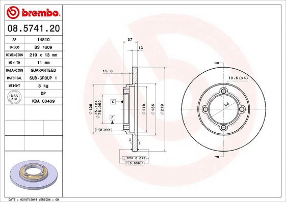 Brembo Bremsscheibe [Hersteller-Nr. 08.5741.20] für Kia