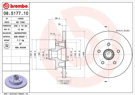 Brembo 1x Bremsscheibe [Hersteller-Nr. 08.5177.10] für VW