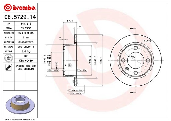 Brembo Bremsscheibe [Hersteller-Nr. 08.5729.14] für Citroën