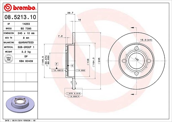 Brembo Bremsscheibe [Hersteller-Nr. 08.5213.10] für Audi