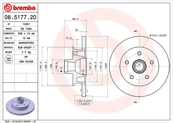 Brembo 1x Bremsscheibe [Hersteller-Nr. 08.5177.20] für VW
