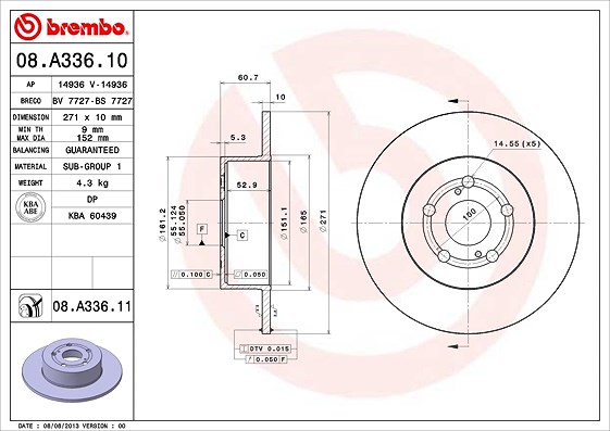 Brembo Bremsscheibe [Hersteller-Nr. 08.A336.11] für Toyota