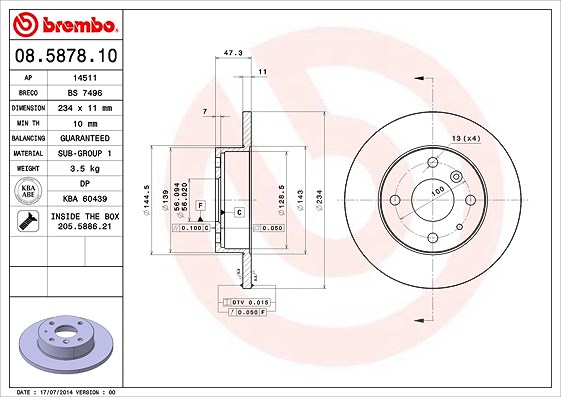 Brembo Bremsscheibe [Hersteller-Nr. 08.5878.10] für Daihatsu