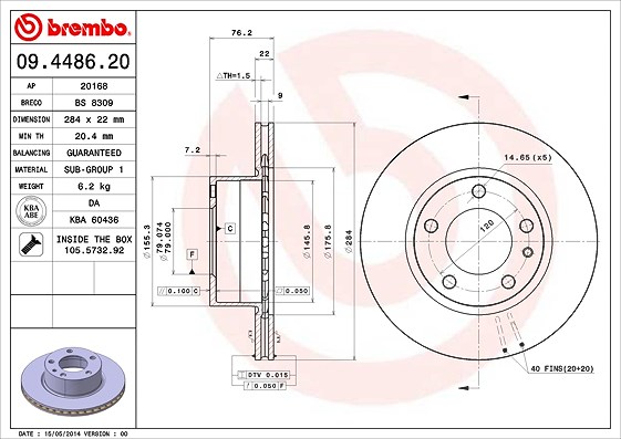 Brembo Bremsscheibe [Hersteller-Nr. 09.4486.20] für BMW