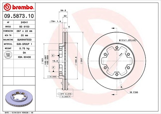 Brembo Bremsscheibe [Hersteller-Nr. 09.5873.10] für Nissan