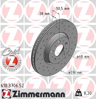 Zimmermann Bremsscheibe Vorderachse Belüftet [Hersteller-Nr. 610.3706.52] für Volvo