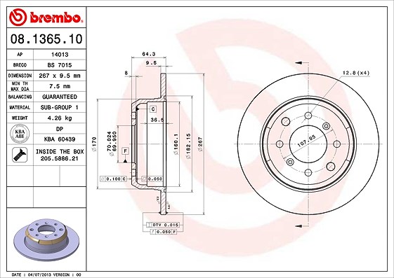 Brembo Bremsscheibe [Hersteller-Nr. 08.1365.10] für Alfa Romeo