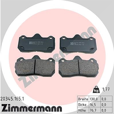 Zimmermann Bremsbelagsatz, Scheibenbremse [Hersteller-Nr. 20345.165.1] für Renault, Seat