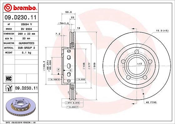 Brembo Bremsscheibe [Hersteller-Nr. 09.D230.11] für Audi, VW