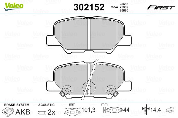 Valeo Bremsbelagsatz, Scheibenbremse [Hersteller-Nr. 302152] für Mazda, Jeep, Peugeot, Lancia, Citroën, Mitsubishi, Dodge, Chrysler