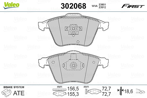 Valeo Bremsbelagsatz, Scheibenbremse [Hersteller-Nr. 302068] für Saab, Volvo, Opel, Vauxhall, Ford, Cadillac