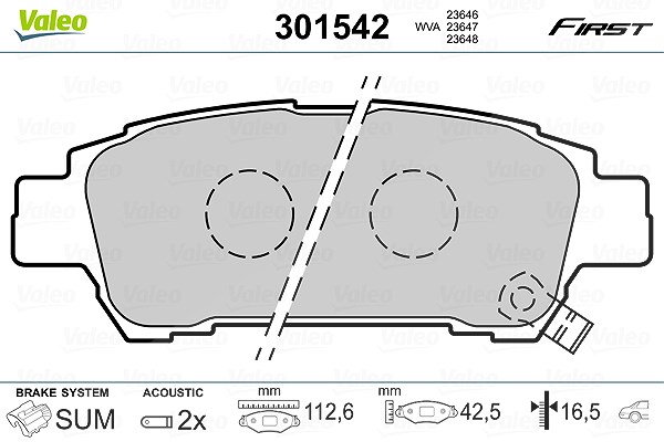 Valeo Bremsbelagsatz, Scheibenbremse [Hersteller-Nr. 301542] für Toyota