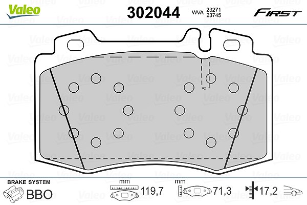 Valeo Bremsbelagsatz, Scheibenbremse [Hersteller-Nr. 302044] für Mercedes-Benz