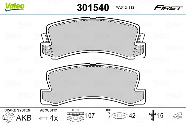 Valeo Bremsbelagsatz, Scheibenbremse [Hersteller-Nr. 301540] für Lexus, Toyota