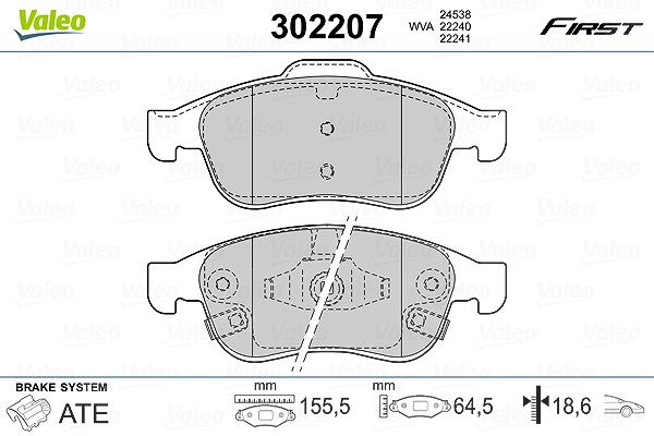 Valeo Bremsbelagsatz, Scheibenbremse [Hersteller-Nr. 302207] für Fiat, Jeep