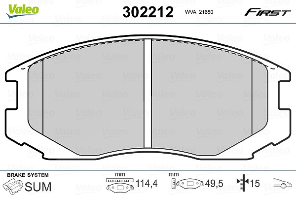 Valeo Bremsbelagsatz, Scheibenbremse [Hersteller-Nr. 302212] für Mitsubishi, Daihatsu, Proton