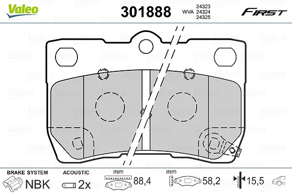 Valeo Bremsbelagsatz, Scheibenbremse [Hersteller-Nr. 301888] für Lexus, Toyota