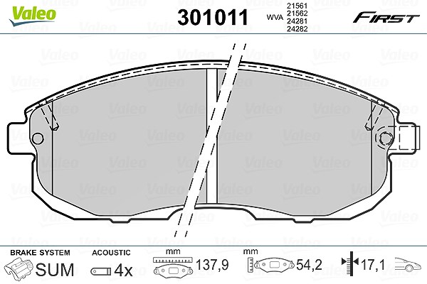 Valeo Bremsbelagsatz, Scheibenbremse [Hersteller-Nr. 301011] für Fiat, Suzuki, Infiniti, Nissan