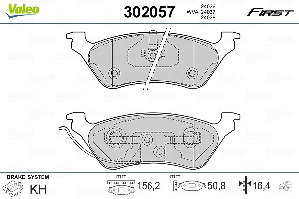 Valeo Bremsbelagsatz, Scheibenbremse [Hersteller-Nr. 302057] für Chrysler, Dodge