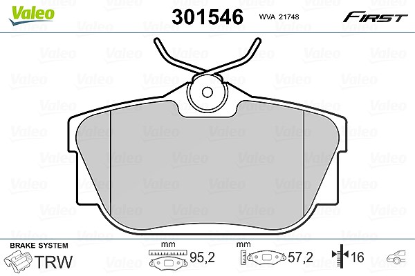 Valeo Bremsbeläge hinten (Satz) [Hersteller-Nr. 301546] für Fiat, Nissan, Renault, Vauxhall, Opel